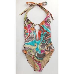 Milly Cabana Paisley Print Halter O-Ring One Piece Swimsuit Size P/Small Maillot